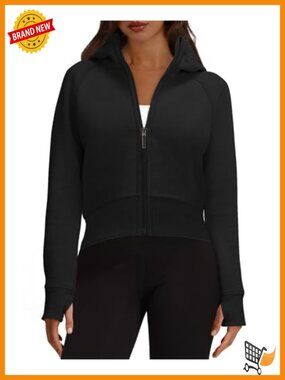 Zip Up Hoodie Cropped Sweatshirt Thumb Hole Fleece Jacket